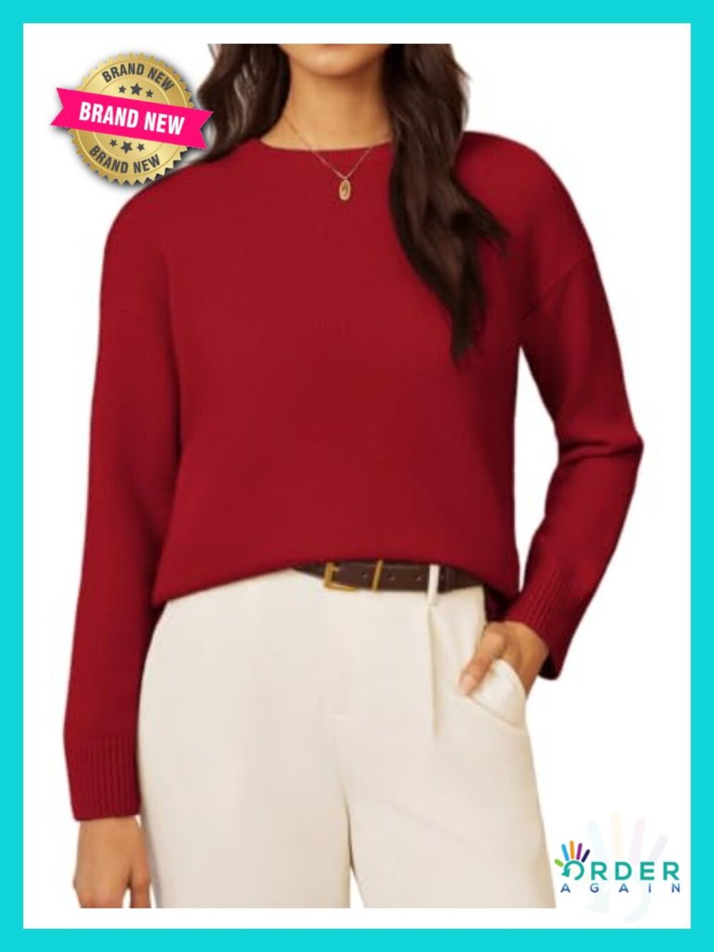 Women 100% Merino Wool Crewneck Pullover Sweater Loose Fit